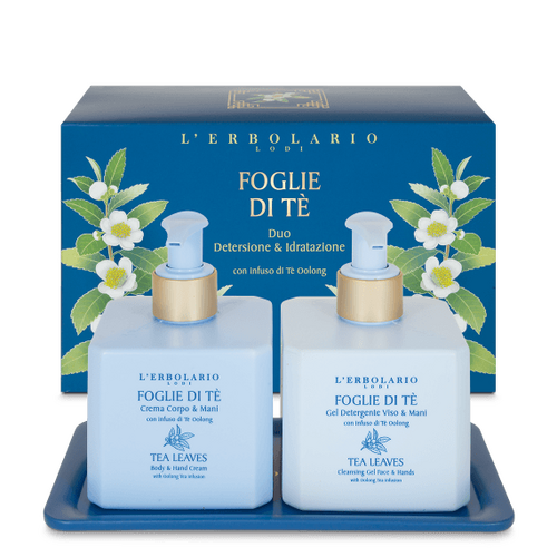 Foglie di T&egrave; Duo: Gel Detergente Viso &amp; Mani 250 ml Crema Corpo &amp; Mani 250 ml + vassoio L'Erbolario Viso ERB088.050